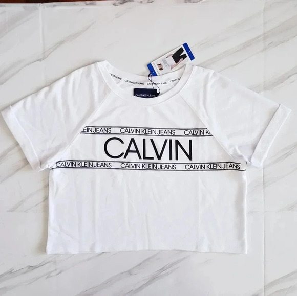 Calvin Klein Tops - Calvin Klein Cropped Top French Terry White Short Sleeve New